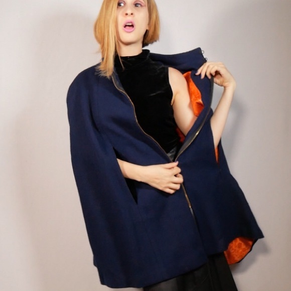 Dark Blue Cosplay Cape Orange Sparkley Lining - Picture 9 of 9